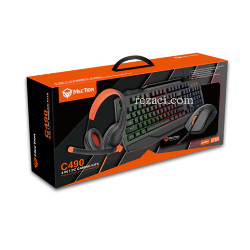 Clavier, souris, casque et tapis de souris – QUERTY [4 en 1 Meetion C490]
